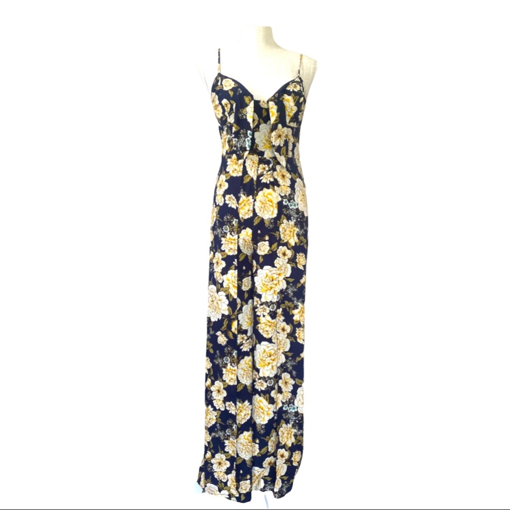 Xhilaration Navy Blue Floral Wide-Leg Jumpsuit